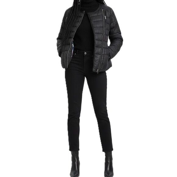 BCBGeneration Jackets & Blazers - Lightweight Packable Quilted Puffer Jacket Black Cropped Moto Style XL NWOT BCBG